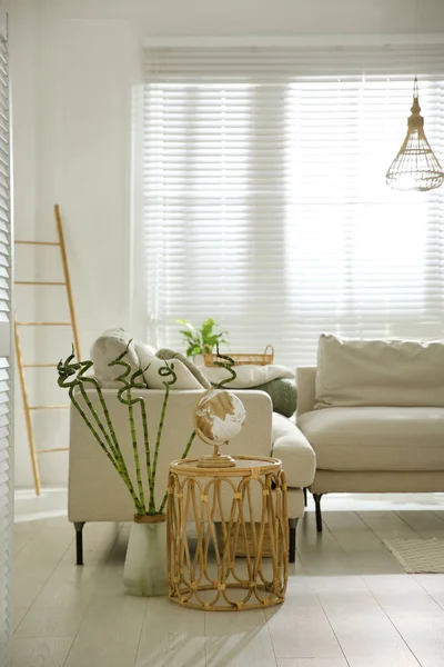 Stilvolles Wohnzimmerinterieur Mit Bequemem Grauen Sofa — Stockfoto