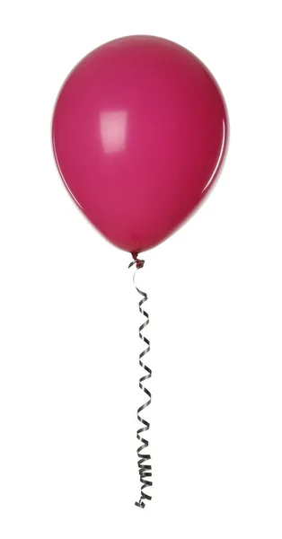 Balão Rosa Com Fita Isolada Branco — Fotografia de Stock