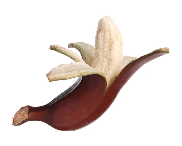 Вкусный Очищенный Красный Банан Изолированный Белом — стоковое фото