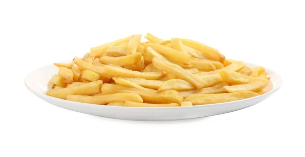 Deliciosas Batatas Fritas Douradas Fundo Branco — Fotografia de Stock