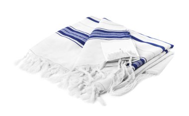 Tallit isolated on white. Garment for Rosh Hashanah celebration clipart