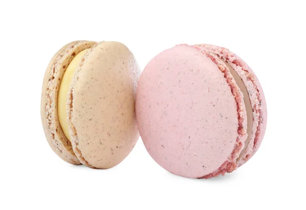 Verschiedene Köstliche Bunte Macarons Auf Weißem Hintergrund — Stockfoto