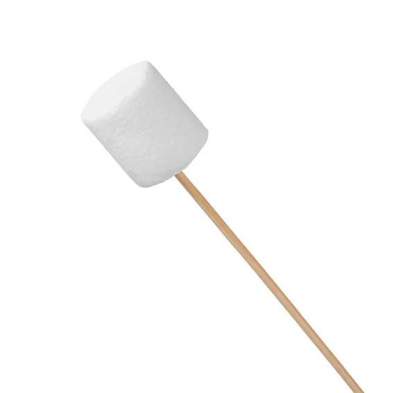 Stick Med Läckra Puffy Marshmallow Isolerad Vit — Stockfoto