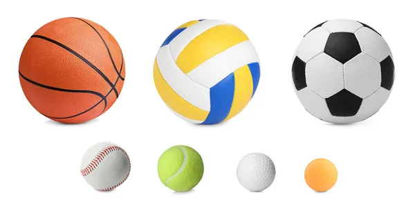 Set Mit Verschiedenen Sportbällen Auf Weißem Hintergrund — Stockfoto
