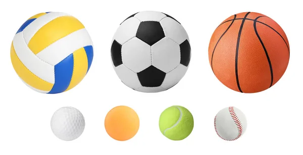 Set Con Diferentes Pelotas Deportivas Sobre Fondo Blanco — Foto de Stock