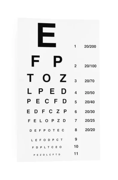 Eye Chart Test White Background Top View Ophthalmologist Tool — Stock Photo, Image