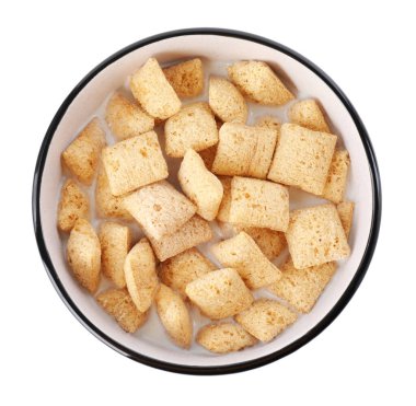 Sütlü mısır gevrekleri beyaz, üst manzara izole.