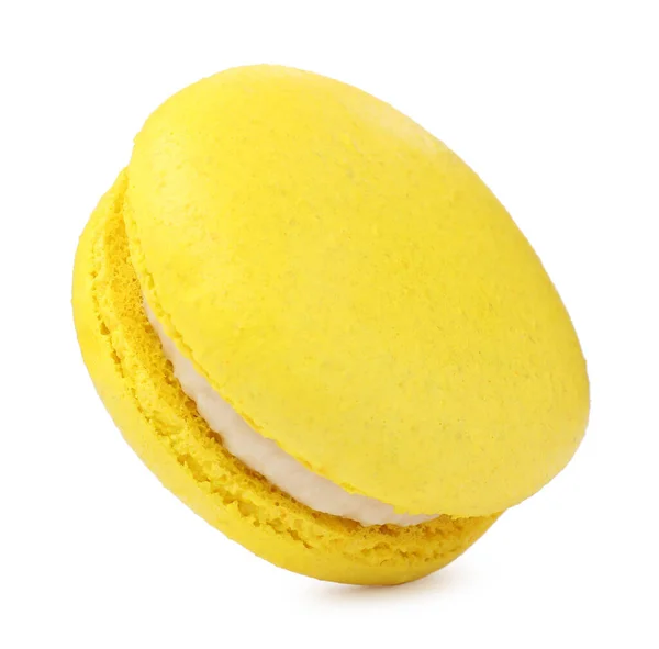 Gelber Makaron Isoliert Auf Weiß Leckeres Dessert — Stockfoto