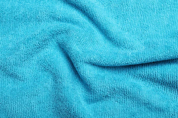Paño Microfibra Azul Claro Arrugado Como Fondo Primer Plano — Foto de Stock