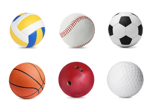 Set Different Balls White Background Sports Equipment — Stock Photo, Image