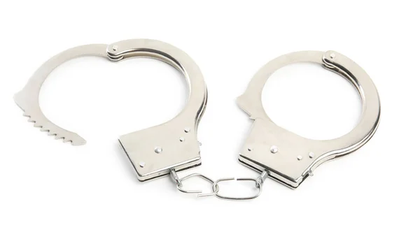 New Classic Chain Handcuffs Isolated White — Stock Photo, Image