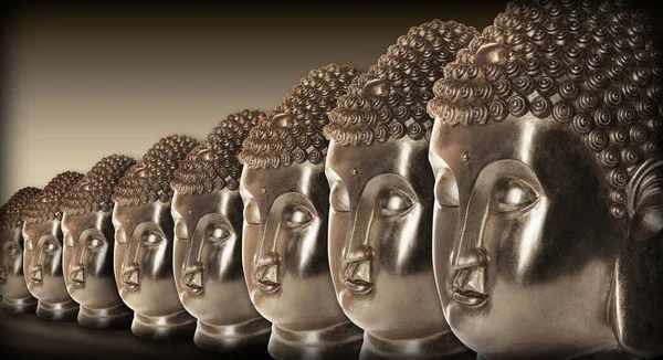 Fila Esculturas Doradas Buda Diseño Pancartas Religión Mundial — Foto de Stock