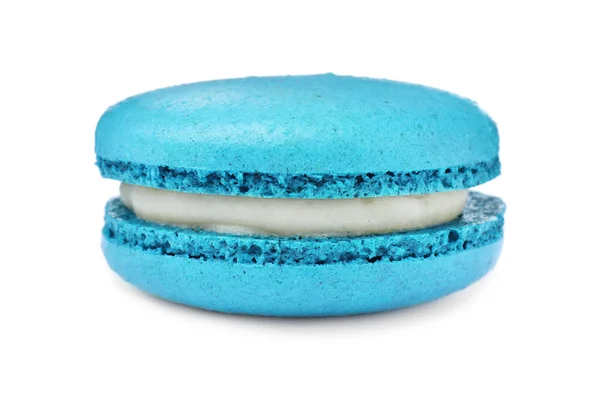 Macaron Azul Claro Aislado Blanco Delicioso Postre — Foto de Stock