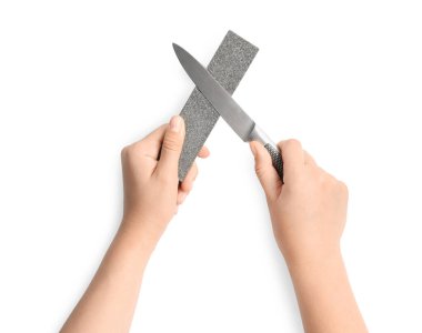 Beyaz arka planda bileyen kadın, üst manzara