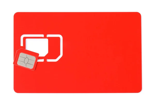 Czerwona Karta Sim Izolowana Białym Górnym Widoku — Zdjęcie stockowe