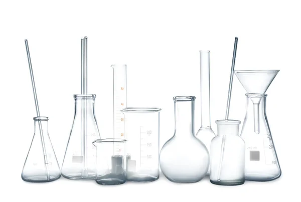 Clean Empty Laboratory Glassware Isolated White — Stock Photo, Image