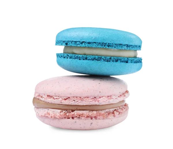 Diferentes Deliciosos Macarons Coloridos Sobre Fondo Blanco — Foto de Stock