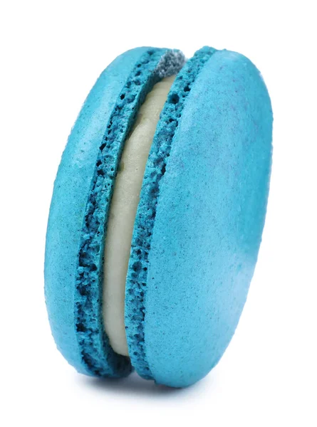 Macaron Azul Claro Aislado Blanco Delicioso Postre — Foto de Stock