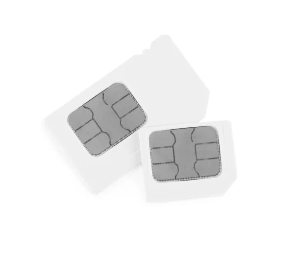 Mini Och Micro Sim Kort Vit Bakgrund Ovanifrån — Stockfoto