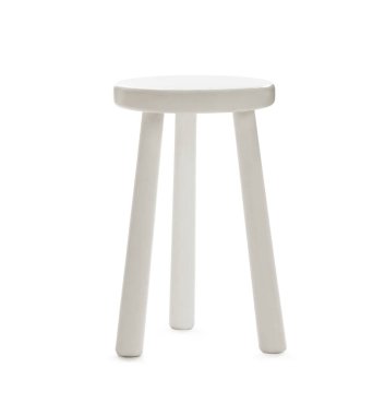 Beyaza izole edilmiş şık ahşap tabure. İç öge