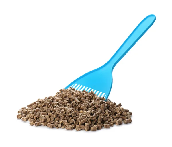 Light Blue Plastic Scoop Cat Litter Isolated White — Stock Photo, Image