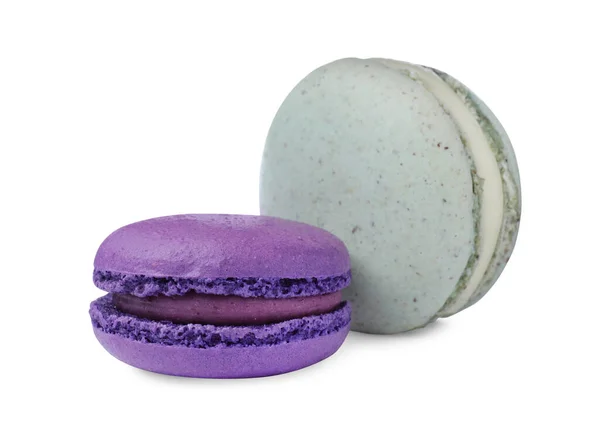 Diferentes Deliciosos Macarons Coloridos Sobre Fondo Blanco — Foto de Stock