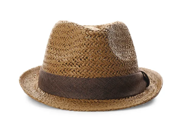 白で隔離されたスタイリッシュな茶色の麦藁帽子 — ストック写真