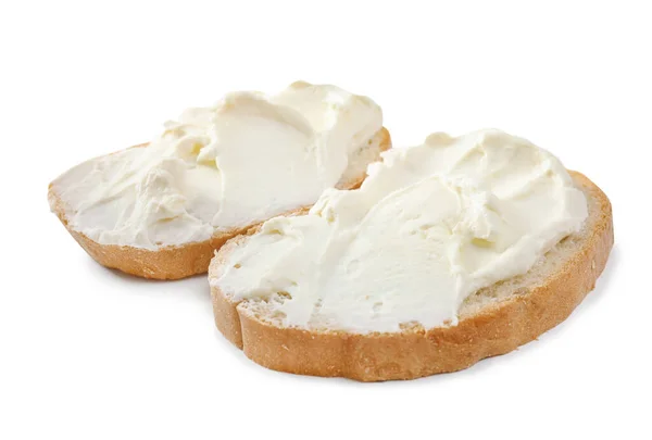 Pan Con Queso Crema Sobre Fondo Blanco — Foto de Stock