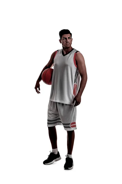 Silhouette Eines Basketballspielers Mit Ball Auf Weißem Hintergrund — Stockfoto