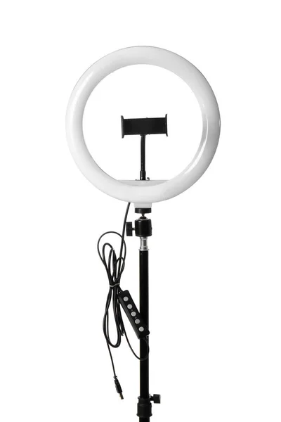 Modern Ring Light Stand White Background — Stock Photo, Image