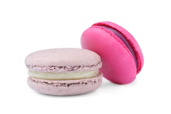 Diferentes Deliciosos Macarons Coloridos Sobre Fondo Blanco — Foto de Stock