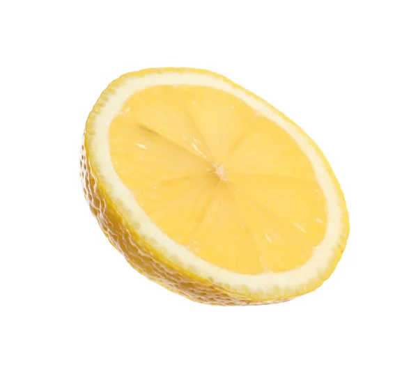 Krajíc Čerstvého Citronu Izolovaného Bílém — Stock fotografie