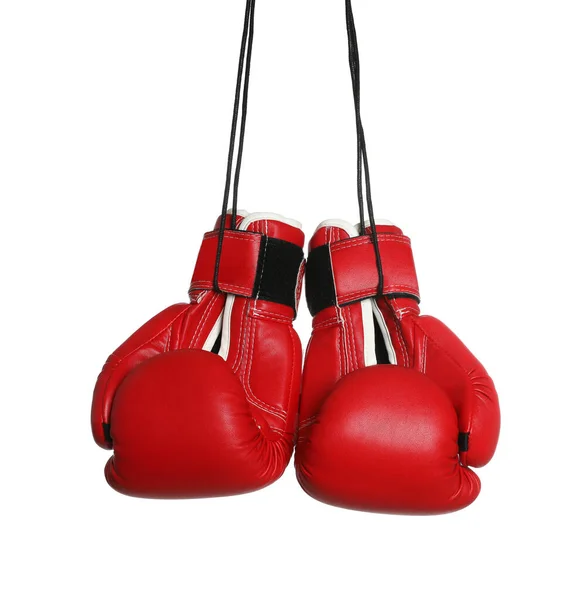 Coppia Guanti Boxe Appesi Sfondo Bianco — Foto Stock