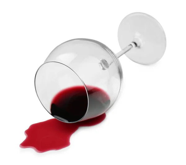 Overturned Glass Spilled Wine White Background — Stock Photo, Image