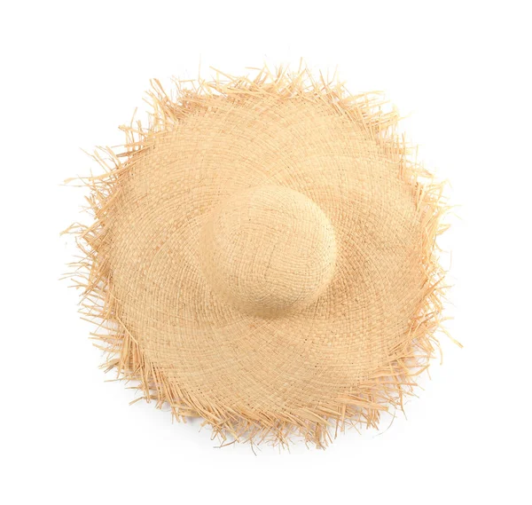 草帽隔离在白色 顶部视图 花哨的头饰 — 图库照片