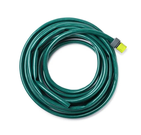 Green Rubber Watering Hose Isolated White Top View — Stock Photo, Image