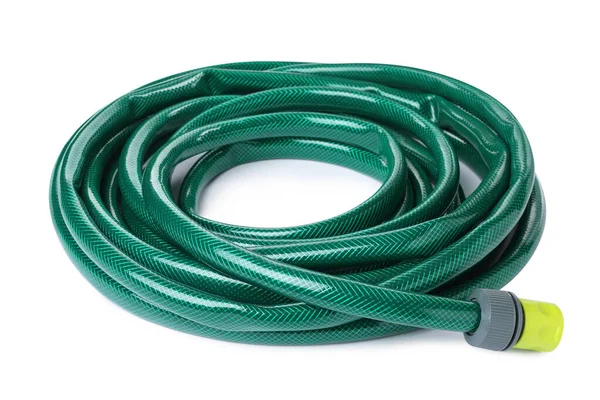 Green Rubber Watering Hose Isolated White — Stock Photo, Image