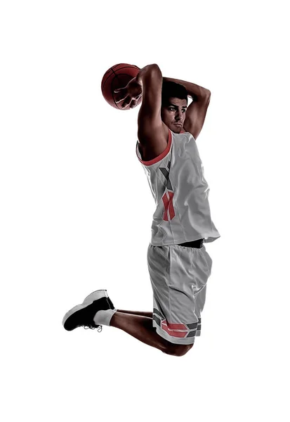 Silueta Deportista Profesional Jugando Baloncesto Sobre Fondo Blanco — Foto de Stock