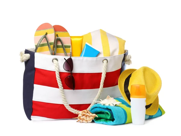 Stylish Bag Beach Accessories Isolated White — Stock Photo, Image