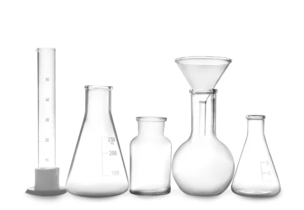 Limpiar Cristalería Laboratorio Vacía Aislada Blanco —  Fotos de Stock