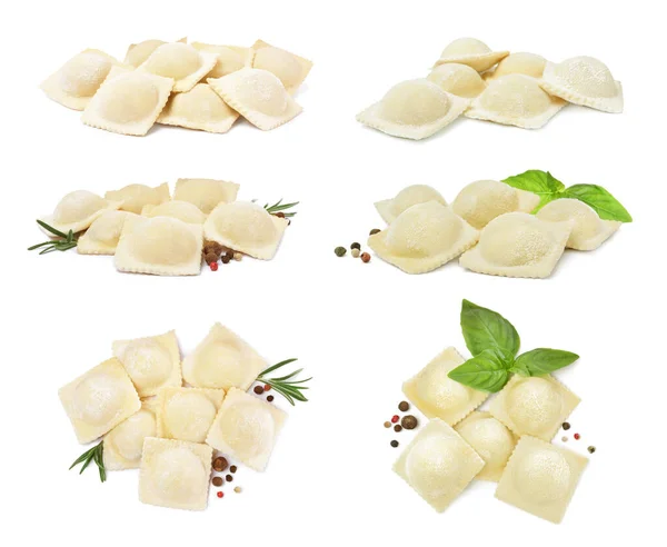 Set Met Ravioli Witte Achtergrond — Stockfoto