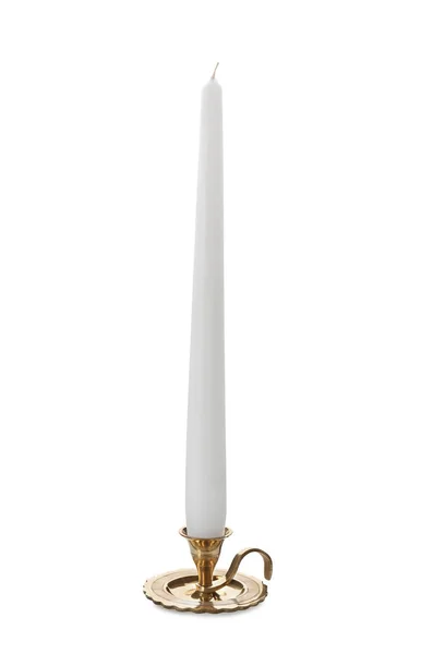 Eleganter Leuchter Mit Kerze Isoliert Auf Weiß — Stockfoto