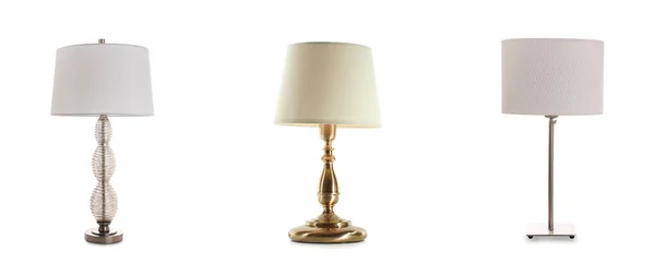 Set Stylish Night Lamps White Background Banner Design — Stock Photo, Image