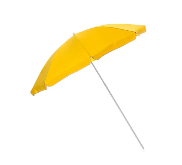 Guarda Chuva Praia Amarelo Aberto Isolado Branco — Fotografia de Stock