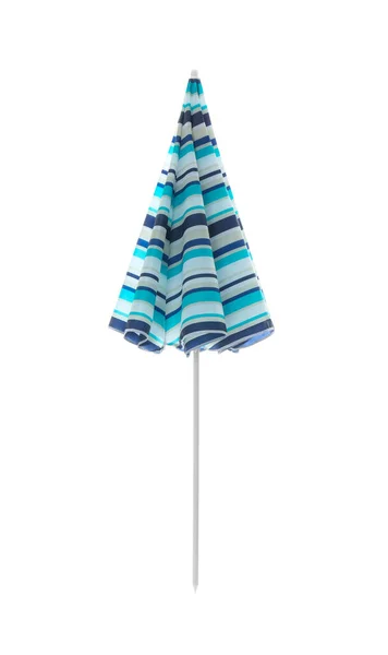 Gesloten Blauw Gestreepte Strand Paraplu Geïsoleerd Wit — Stockfoto
