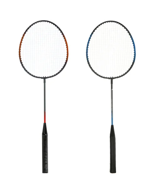 Duas Raquetes Badminton Fundo Branco Equipamento Desportivo — Fotografia de Stock