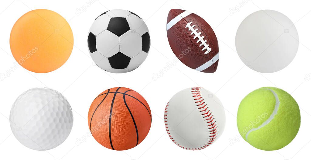 Set with different sport balls on white background. Banner design