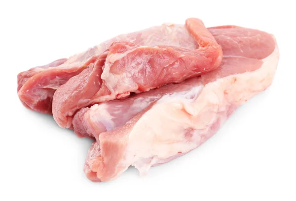Pedaços Carne Crua Isolados Sobre Branco — Fotografia de Stock