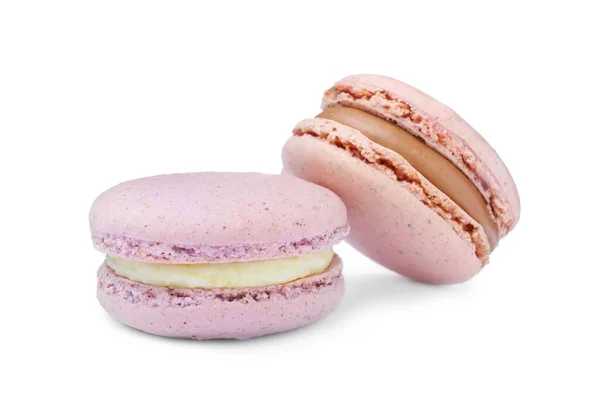 Rosa Macarons Auf Weißem Hintergrund Leckeres Dessert — Stockfoto