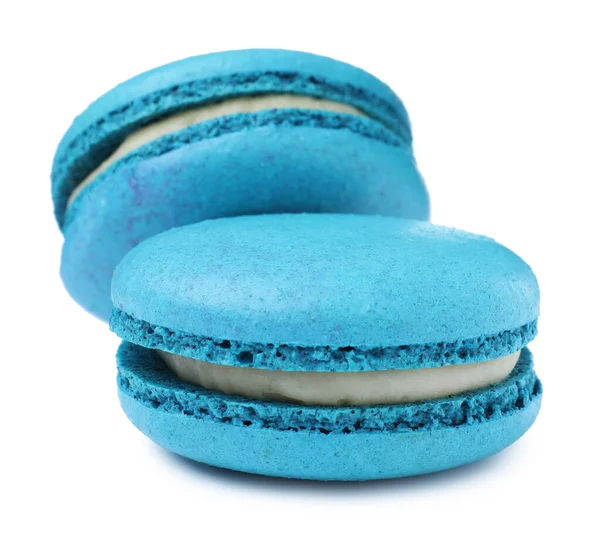 Macarons Azul Claro Sobre Fondo Blanco Delicioso Postre — Foto de Stock